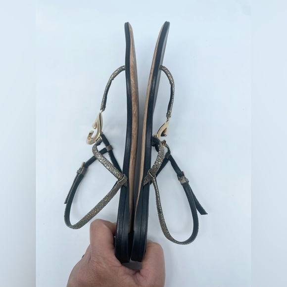 Gucci Black Metallic Leather Ellemere GG Interlocking HEART Thong Sandal EU 39 - Picture 8 of 11